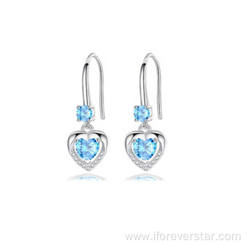 925 Sterling Silver Blue Zirconia Heart Shaped Earrings